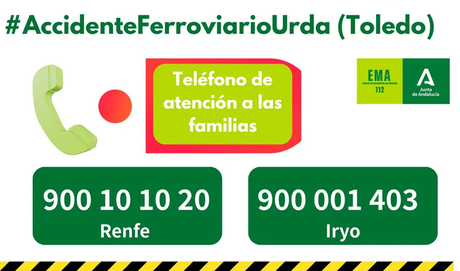 La Junta moviliza recursos del 061 y atención psicológica tras el accidente ferroviario de Urda